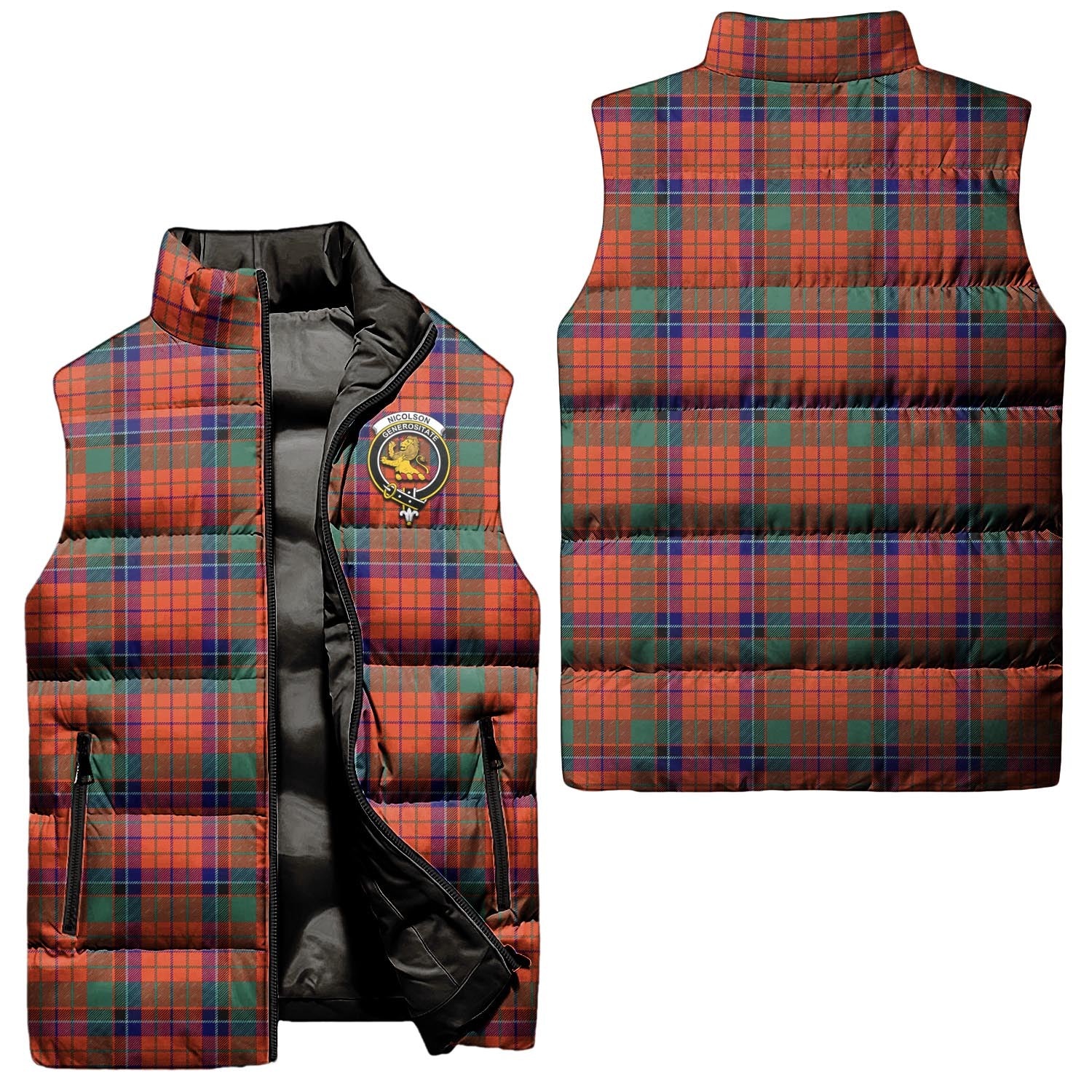 Nicolson Ancient Tartan Sleeveless Puffer Jacket with Family Crest Unisex - Tartanvibesclothing