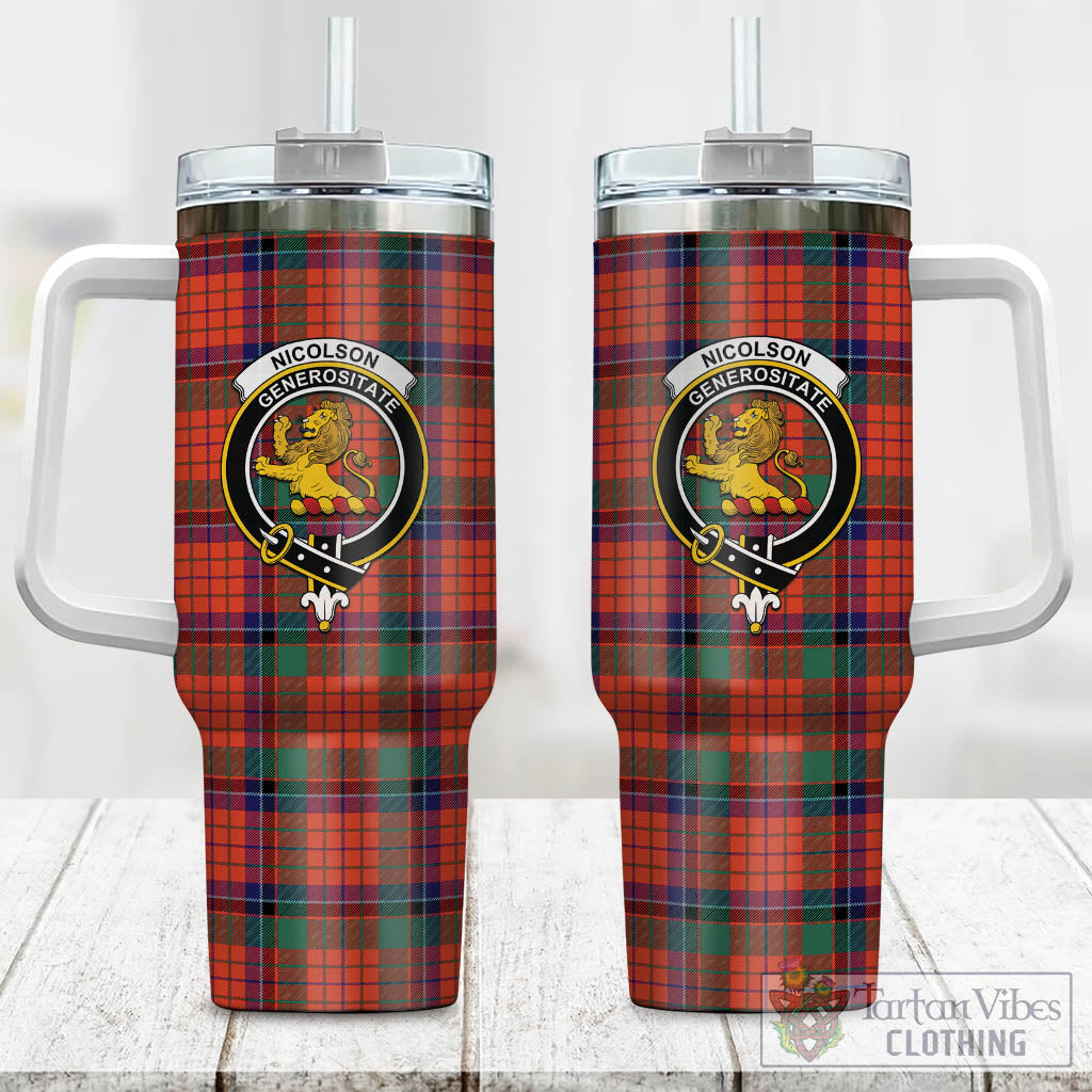 Tartan Vibes Clothing Nicolson Ancient Tartan and Family Crest Tumbler with Handle