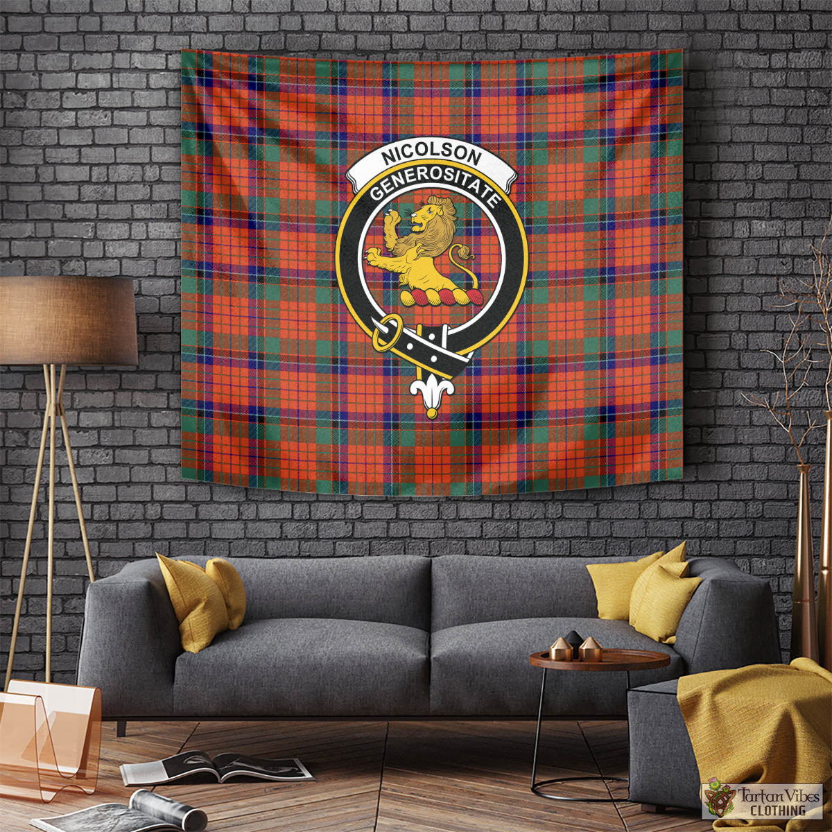 Tartan Vibes Clothing Nicolson Ancient Tartan Tapestry Wall Hanging and Home Decor for Room with Family Crest