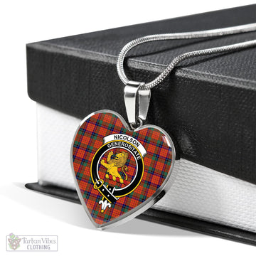 Nicolson Ancient Tartan Heart Necklace with Family Crest