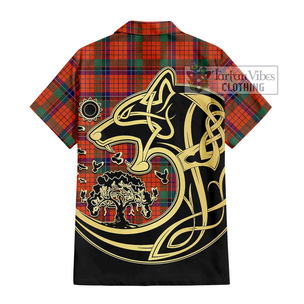 Nicolson Ancient Tartan Short Sleeve Button Shirt with Family Crest Celtic Wolf Style - Tartan Vibes Clothing