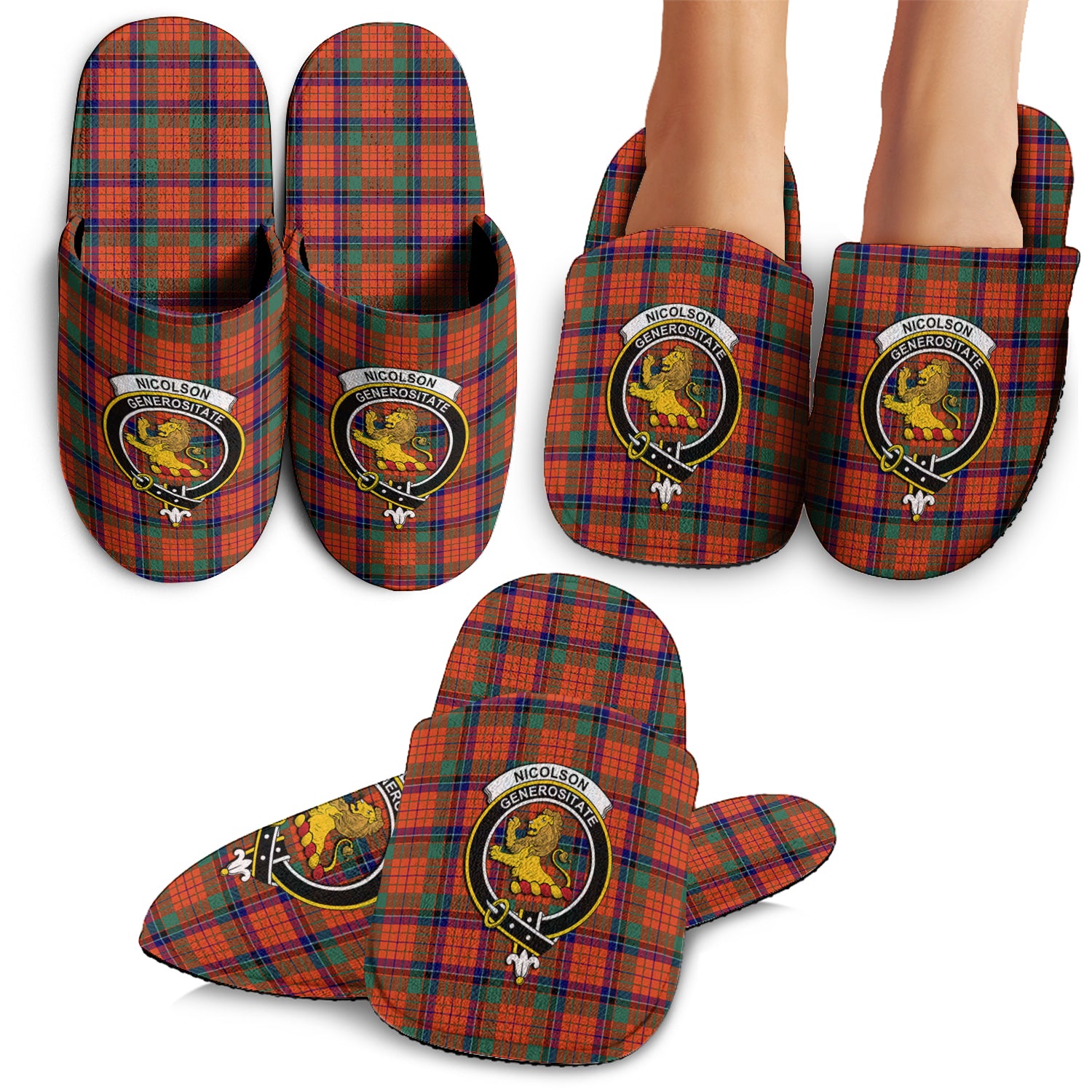 Nicolson Ancient Tartan Home Slippers with Family Crest - Tartan Vibes Clothing