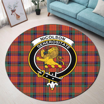 Nicolson Ancient Tartan Round Rug with Family Crest