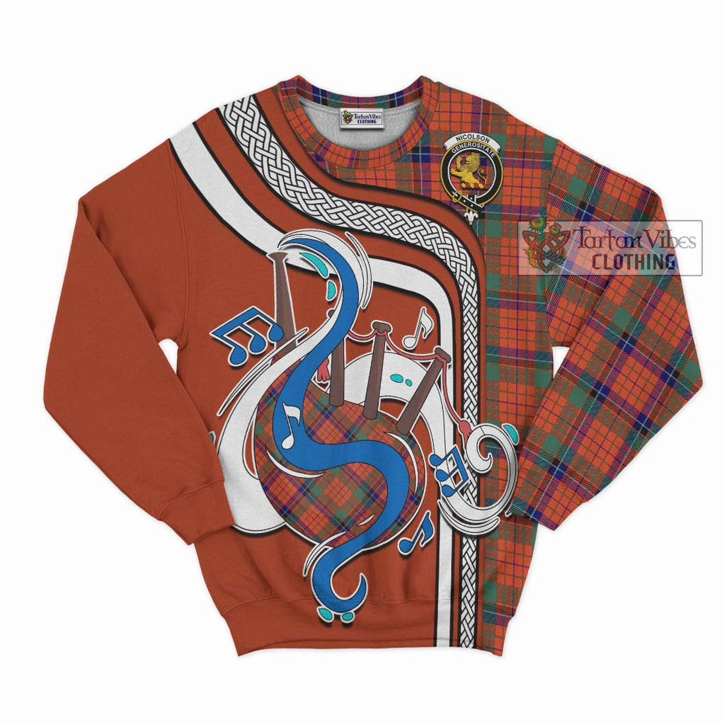 Tartan Vibes Clothing Nicolson Ancient Tartan Sweatshirt with Epic Bagpipe Style