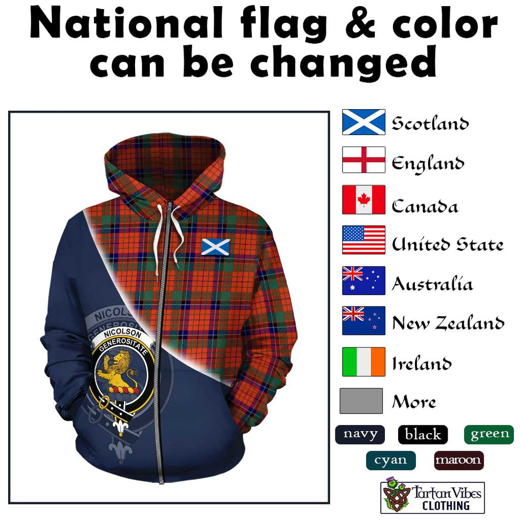 Nicolson Ancient Tartan Hoodie with Personalised National Flag and Family Crest Half Style - Tartanvibesclothing Shop