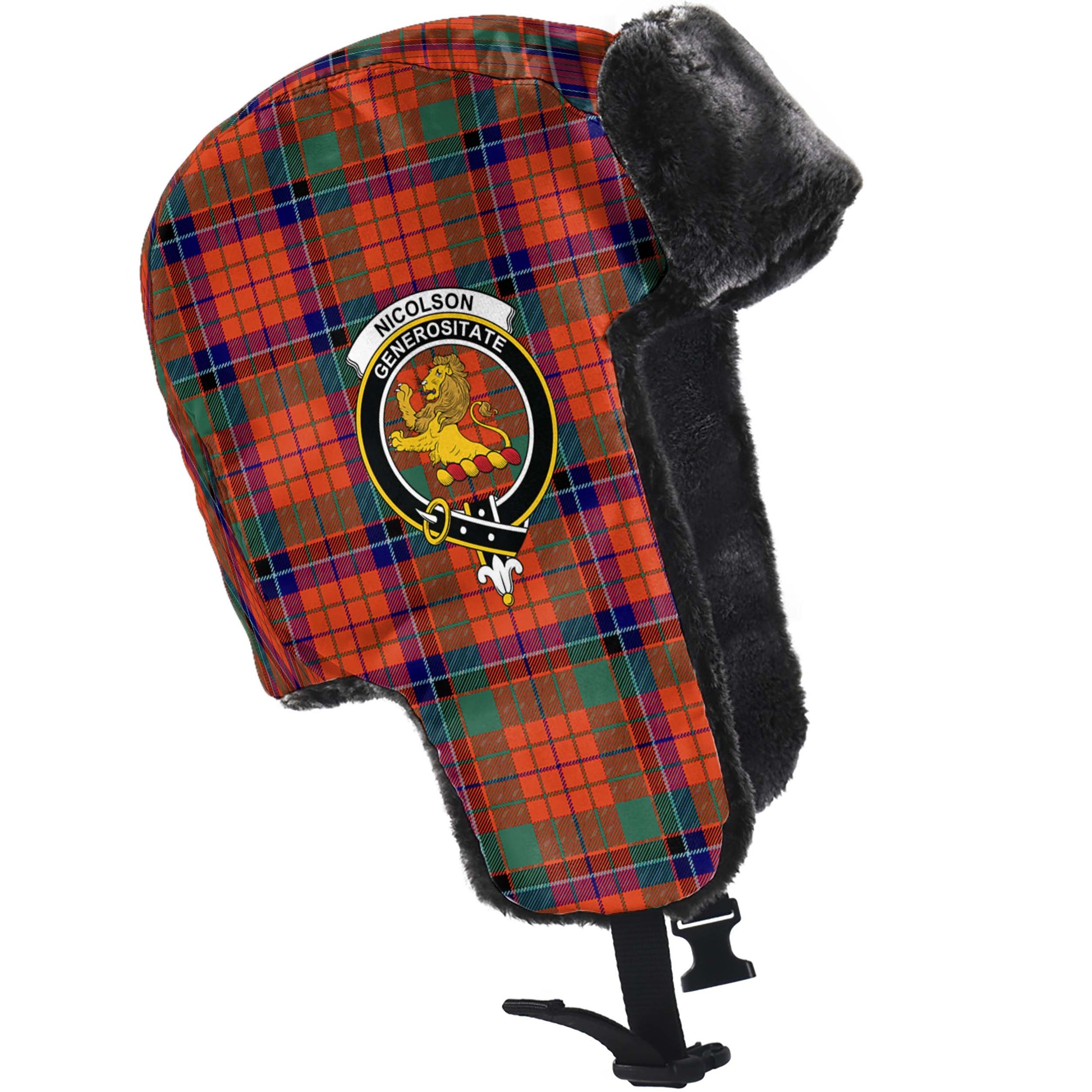 Nicolson Ancient Tartan Winter Trapper Hat with Family Crest - Tartanvibesclothing