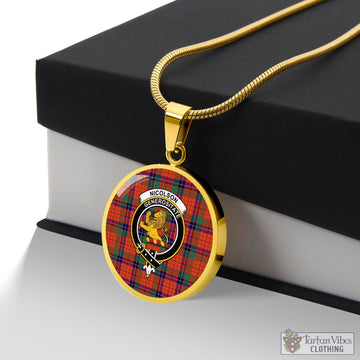 Nicolson Ancient Tartan Circle Necklace with Family Crest