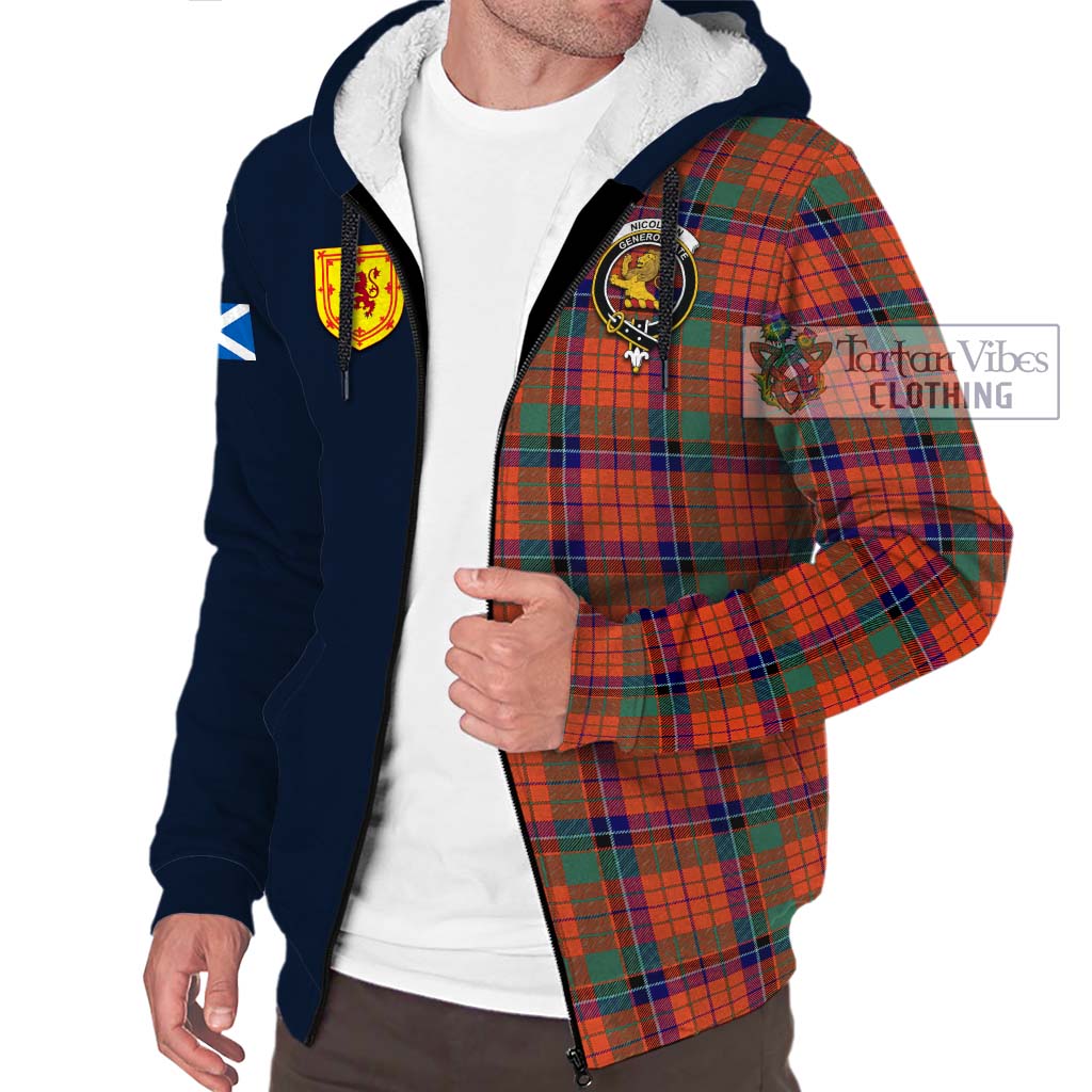 Tartan Vibes Clothing Nicolson Ancient Tartan Sherpa Hoodie with Scottish Lion Royal Arm Half Style