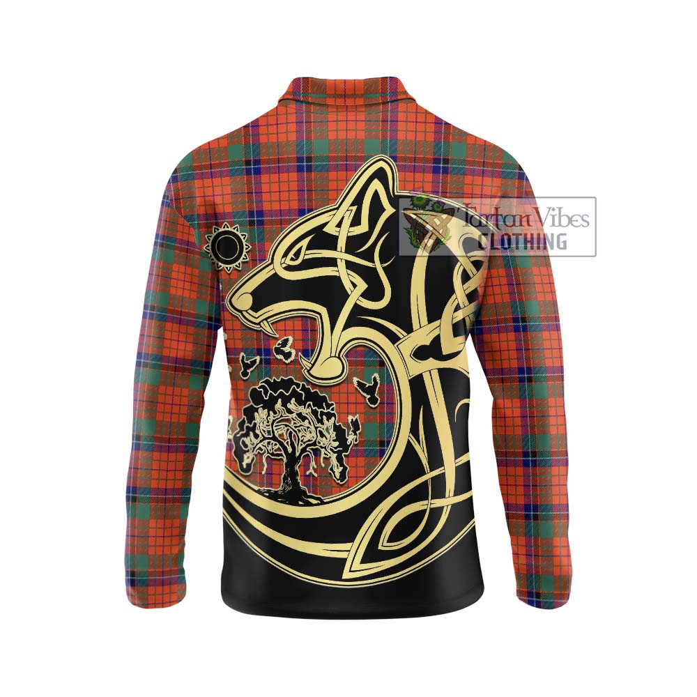 Nicolson Ancient Tartan Long Sleeve Polo Shirt with Family Crest Celtic Wolf Style - Tartanvibesclothing Shop