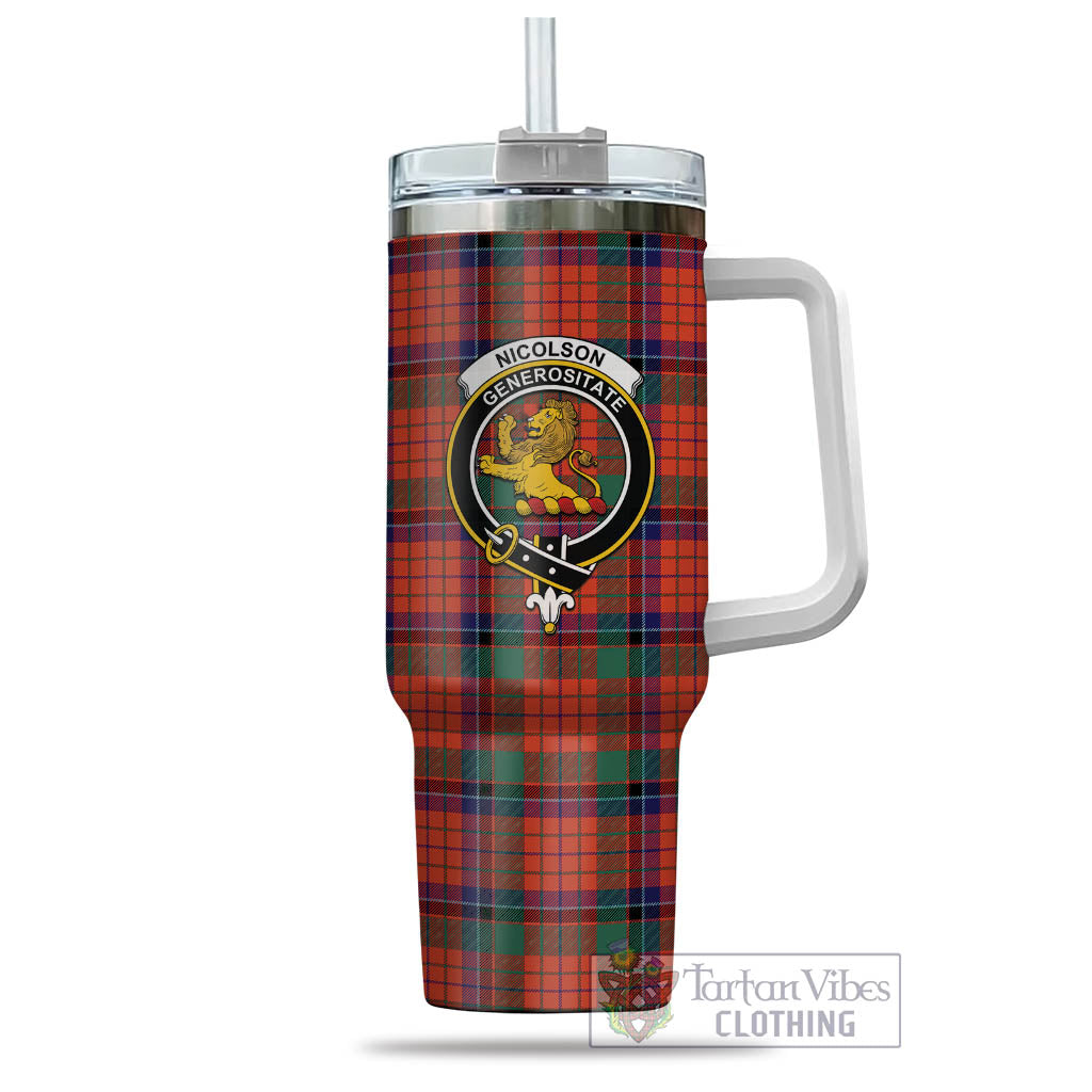 Tartan Vibes Clothing Nicolson Ancient Tartan and Family Crest Tumbler with Handle