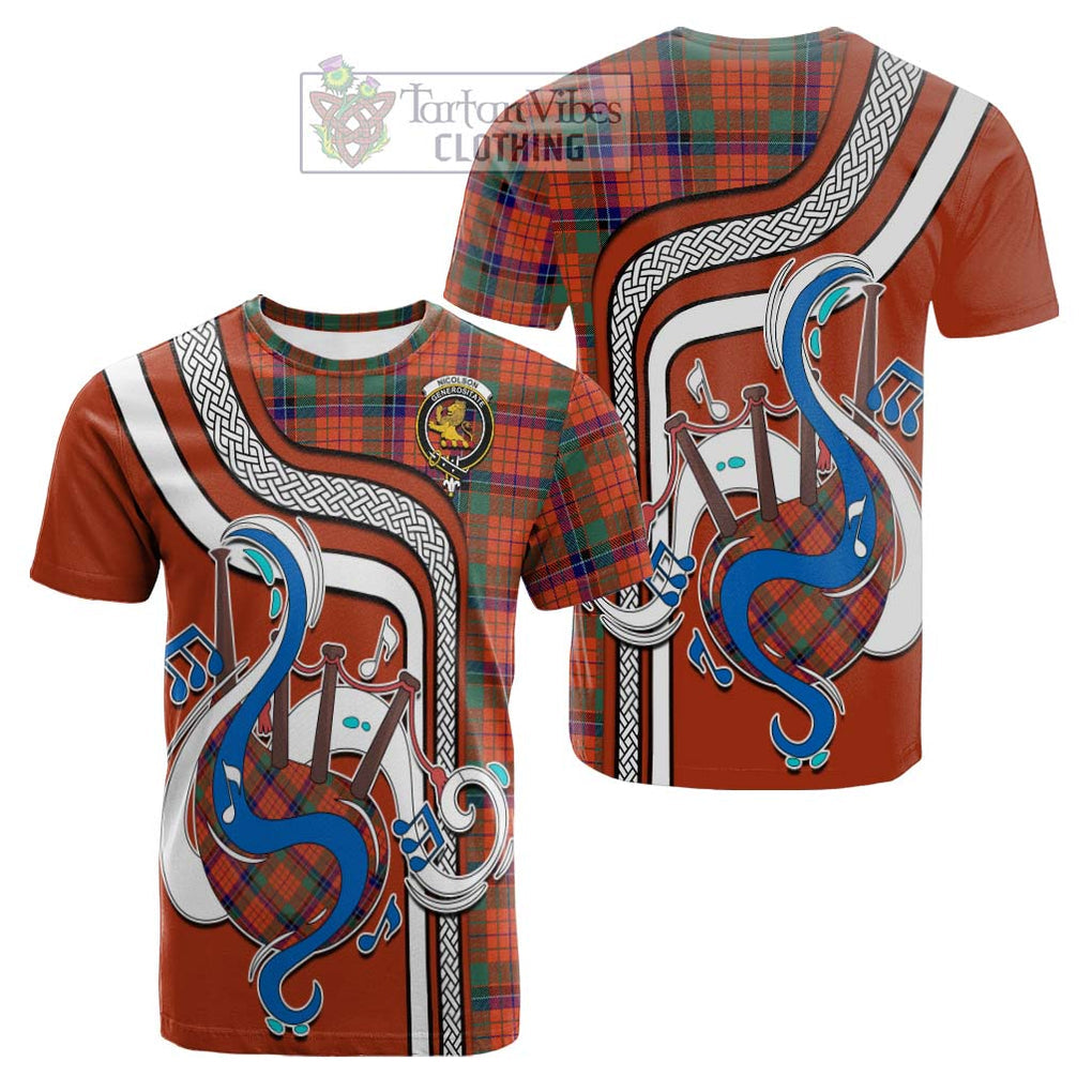 Tartan Vibes Clothing Nicolson Ancient Tartan Cotton T-shirt with Epic Bagpipe Style