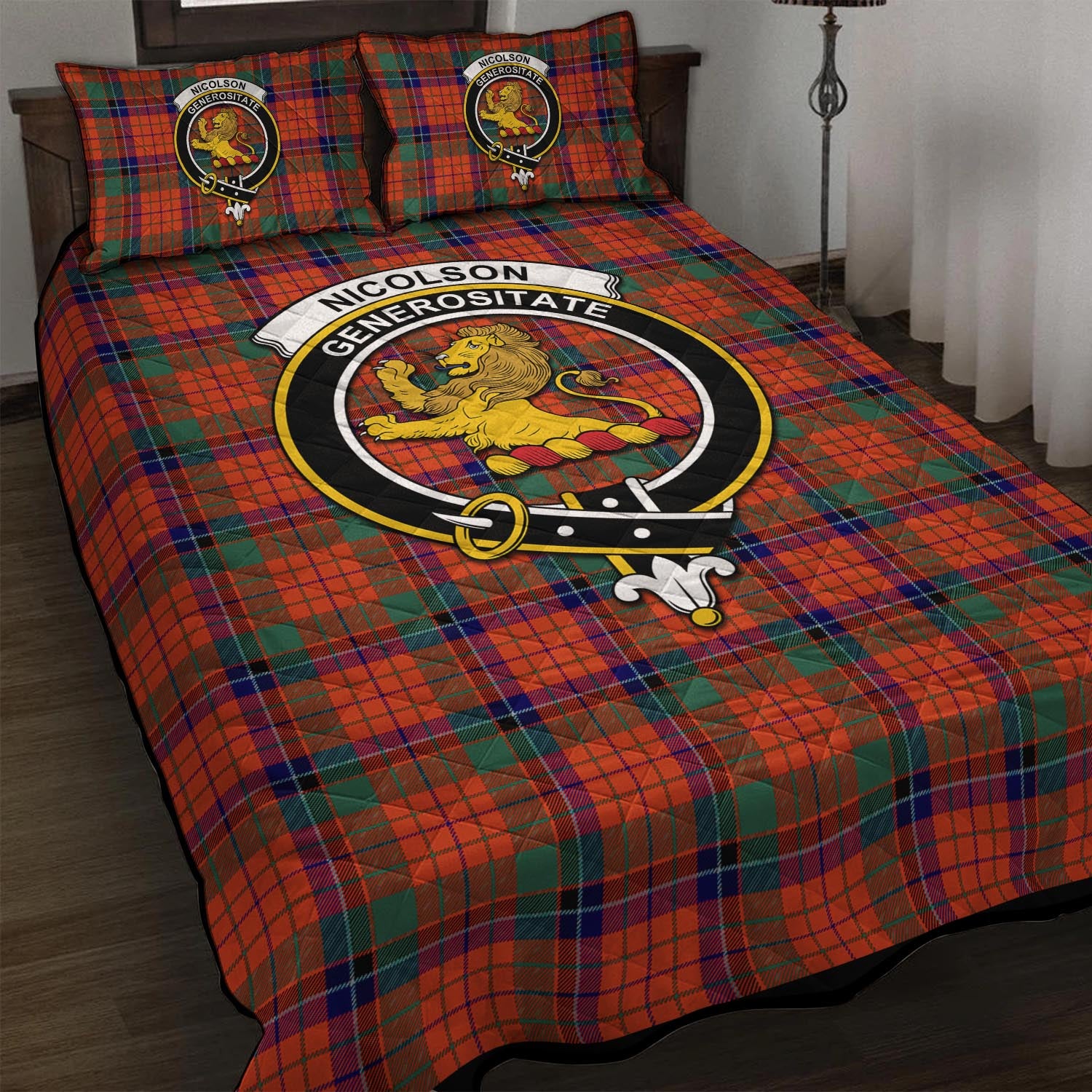 Nicolson Ancient Tartan Quilt Bed Set with Family Crest - Tartan Vibes Clothing