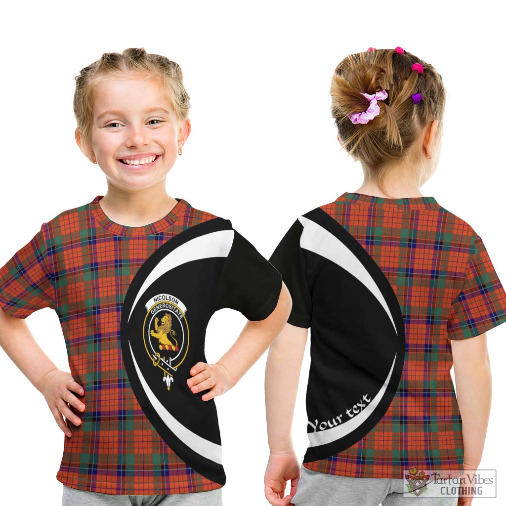 Nicolson Ancient Tartan Kid T-Shirt with Family Crest Circle Style - Tartan Vibes Clothing