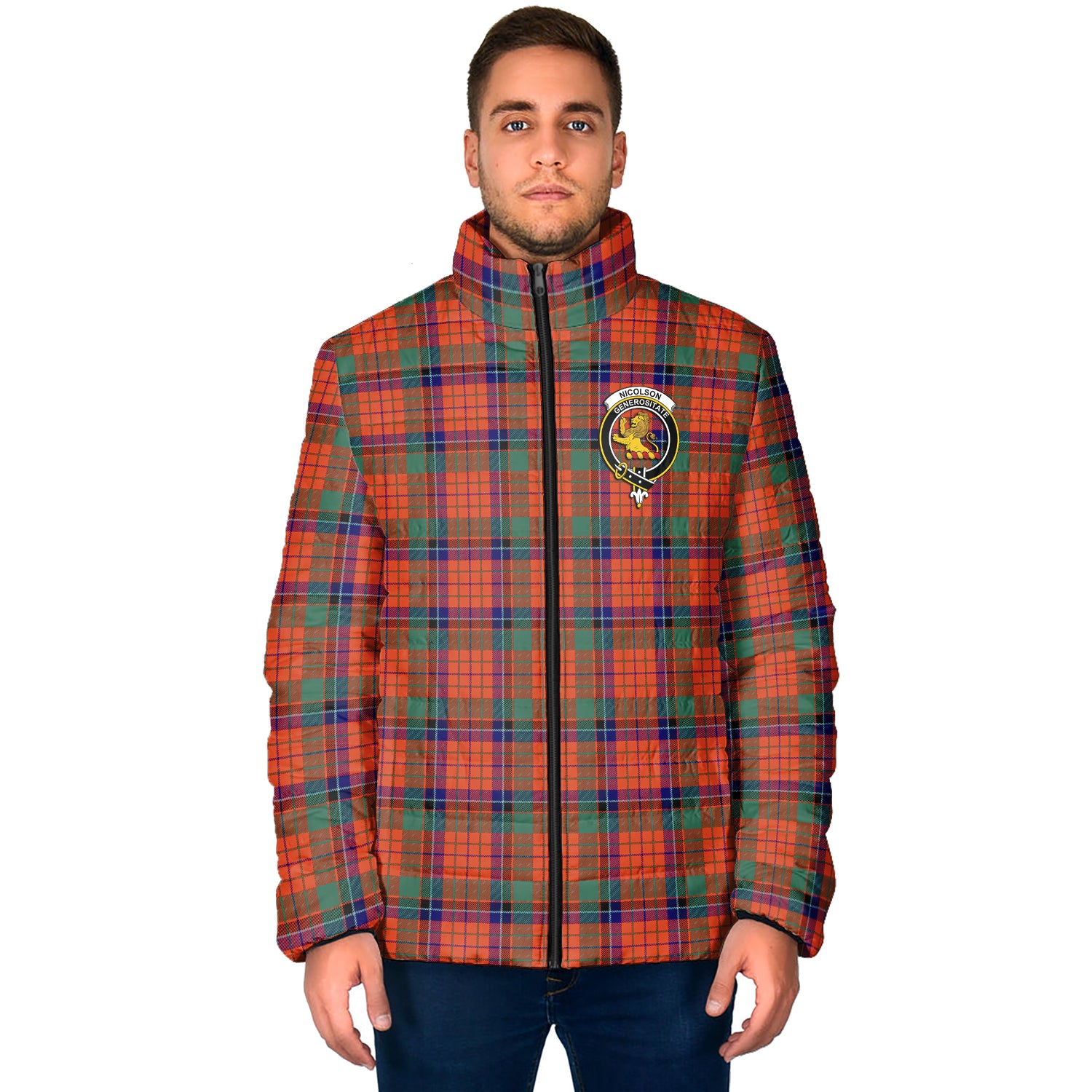 Nicolson Ancient Tartan Padded Jacket with Family Crest - Tartan Vibes Clothing