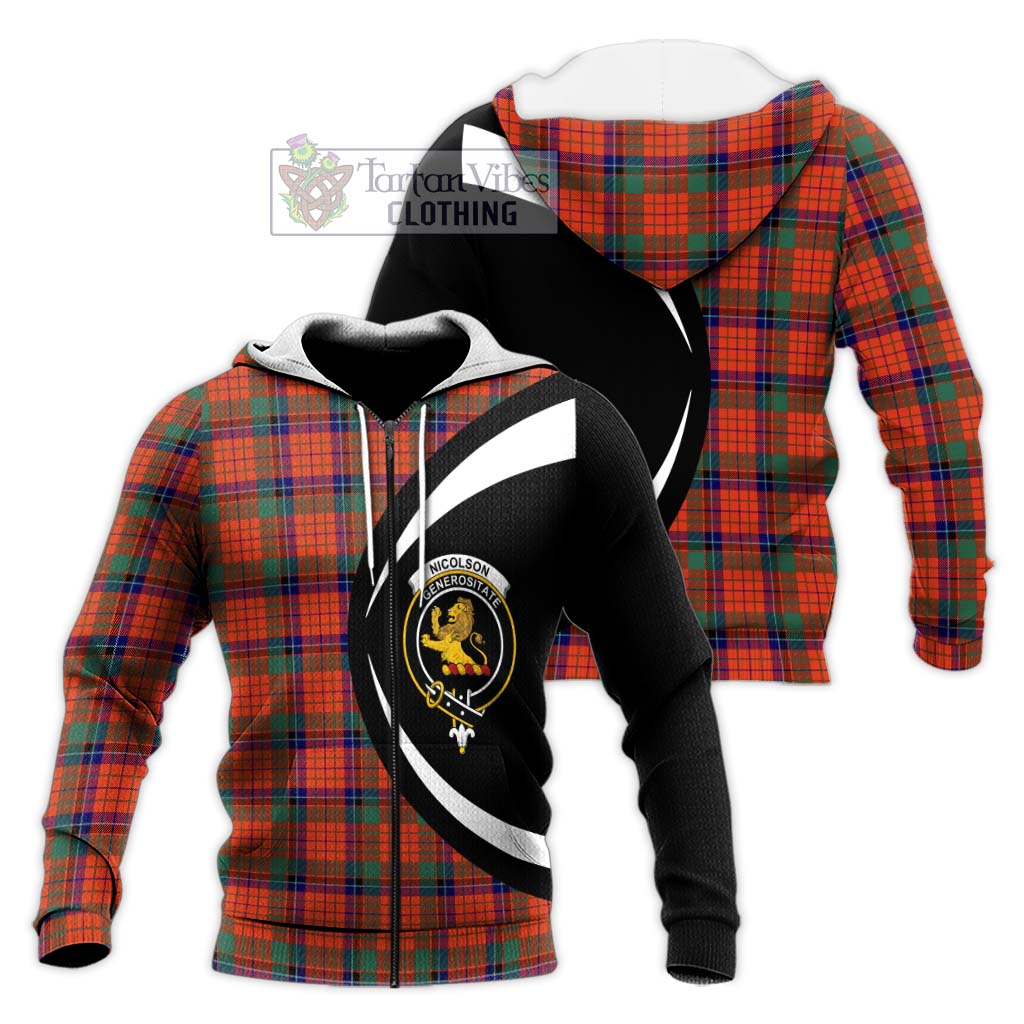 Nicolson Ancient Tartan Knitted Hoodie with Family Crest Circle Style Unisex Knitted Zip Hoodie - Tartan Vibes Clothing