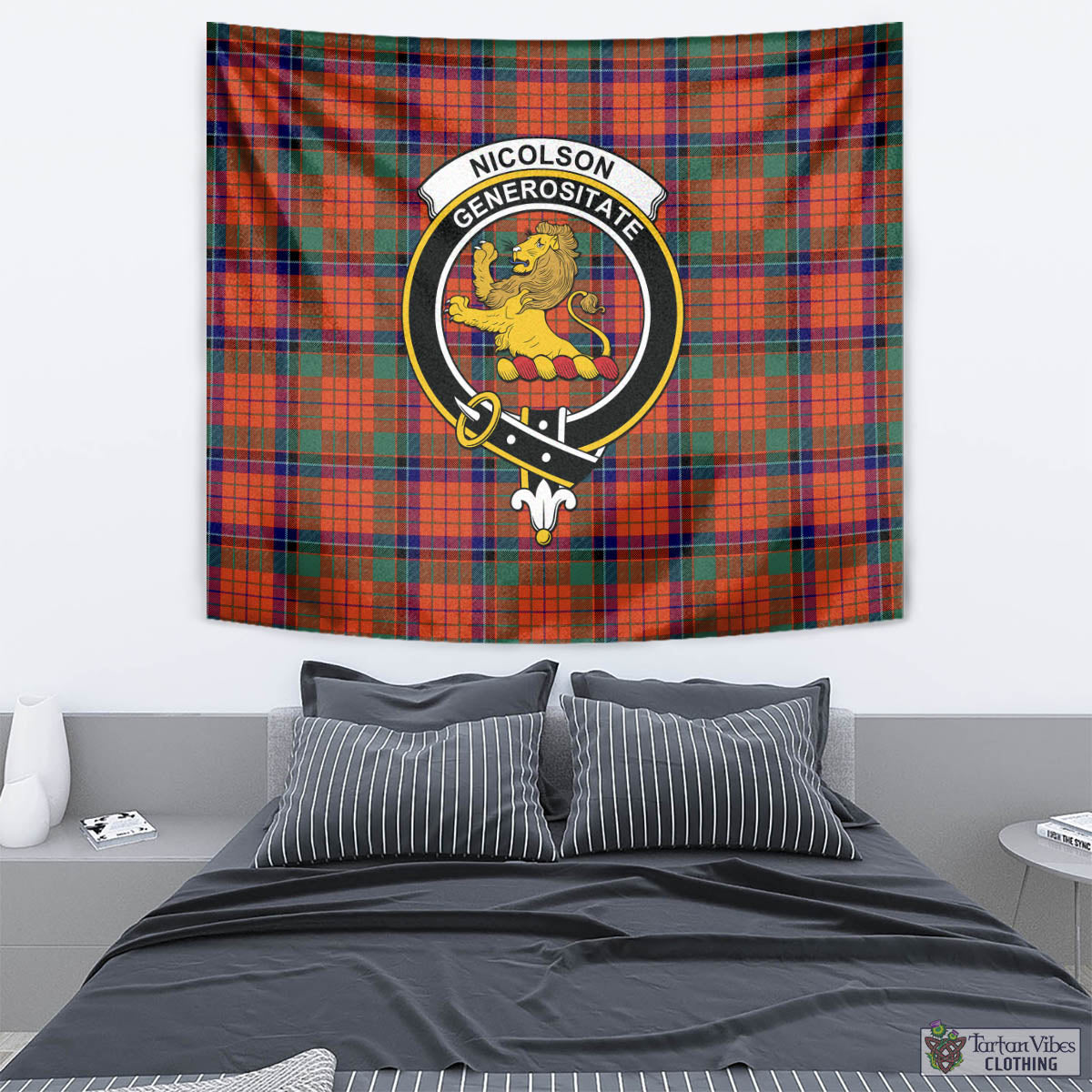 Tartan Vibes Clothing Nicolson Ancient Tartan Tapestry Wall Hanging and Home Decor for Room with Family Crest