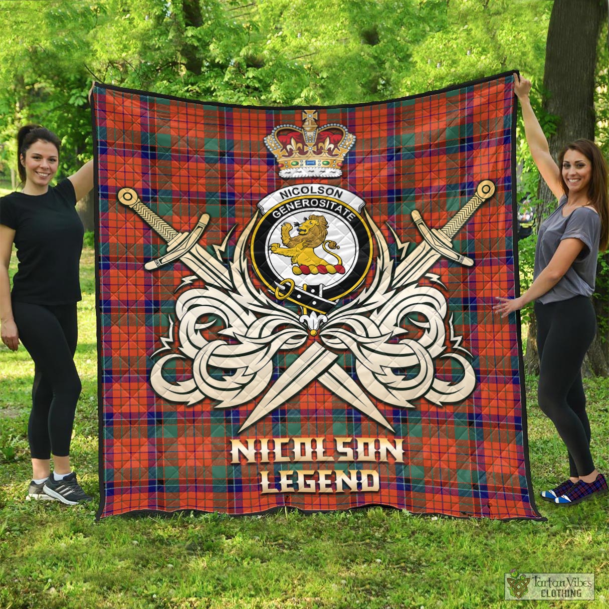 Tartan Vibes Clothing Nicolson Ancient Tartan Quilt with Clan Crest and the Golden Sword of Courageous Legacy