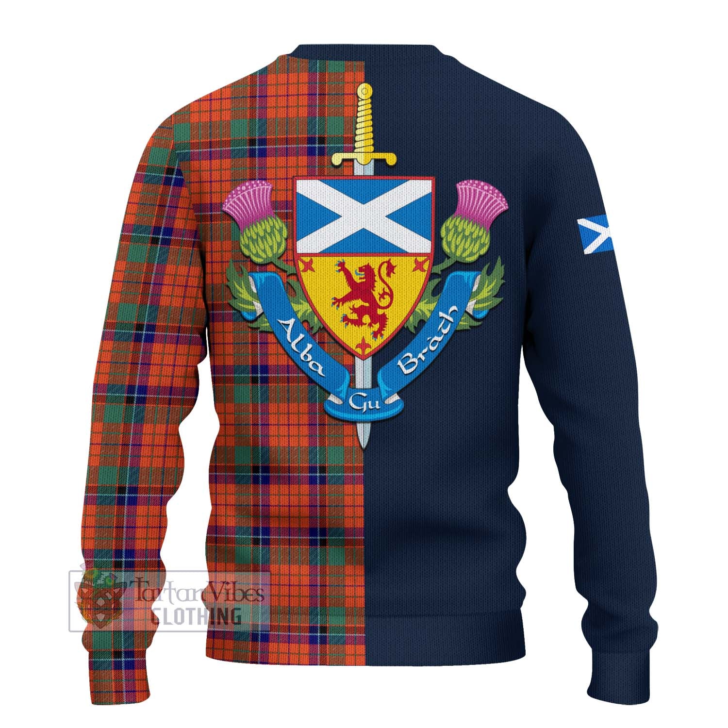 Tartan Vibes Clothing Nicolson Ancient Tartan Knitted Sweater with Scottish Lion Royal Arm Half Style