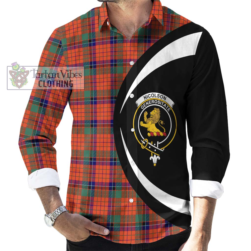 Nicolson Ancient Tartan Long Sleeve Button Up with Family Crest Circle Style - Tartan Vibes Clothing