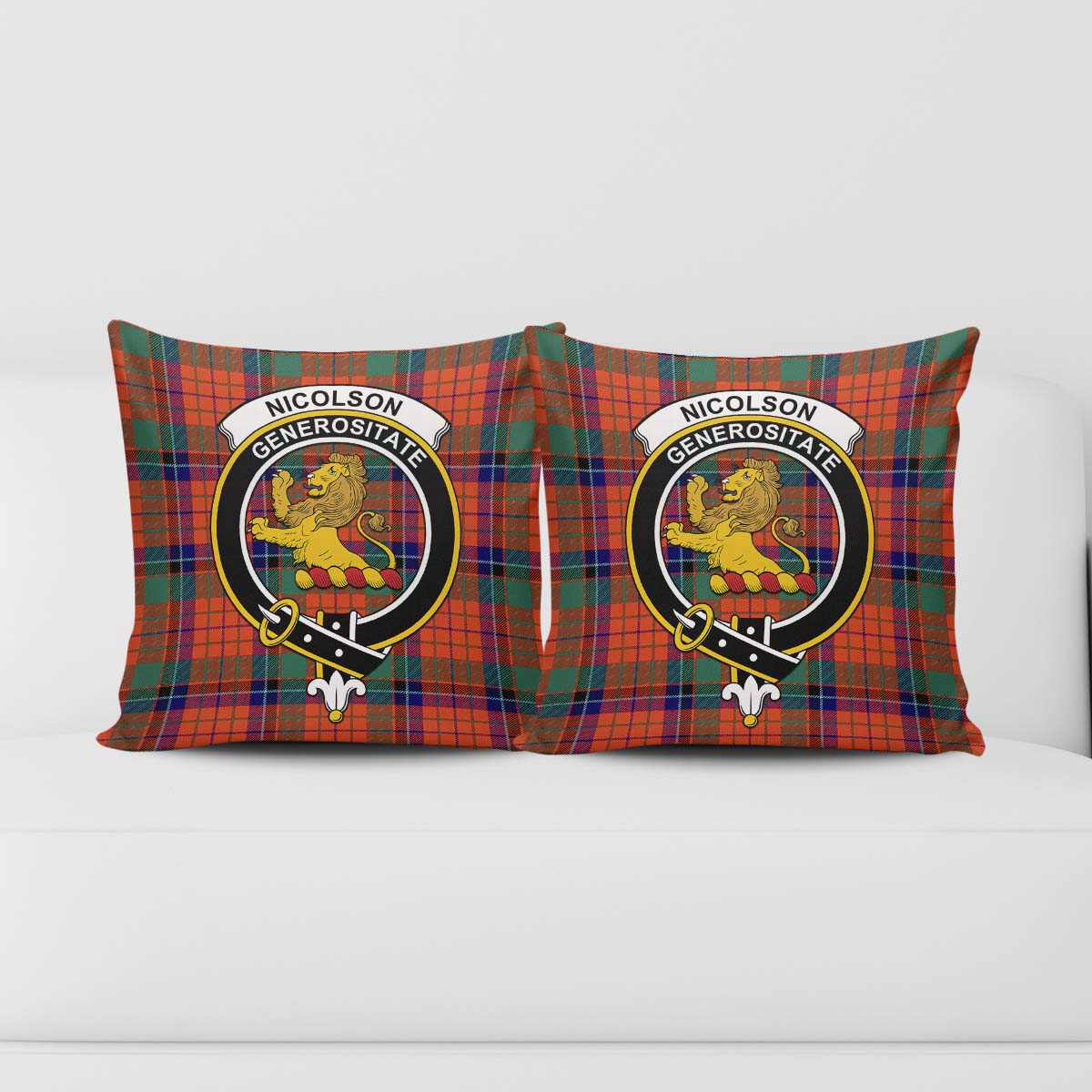 Nicolson Ancient Tartan Pillow Cover with Family Crest - Tartanvibesclothing