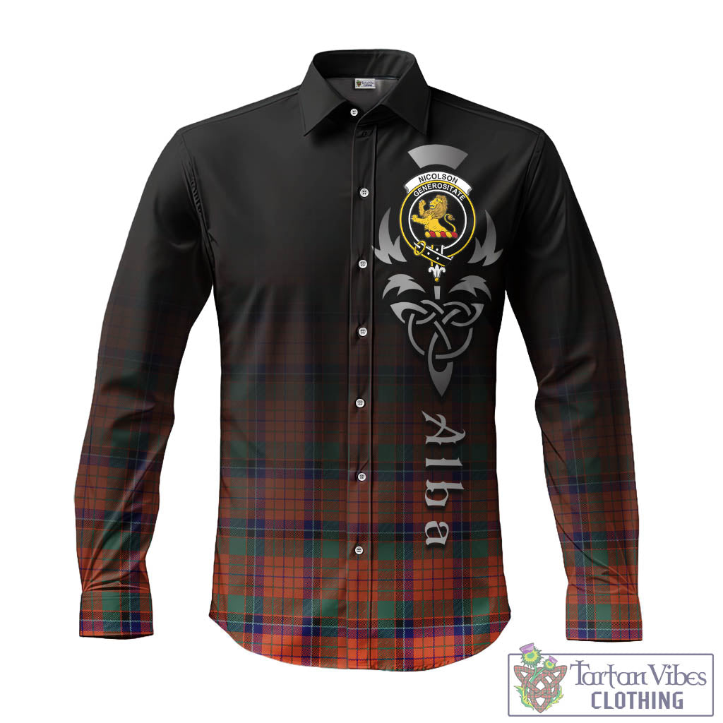 Tartan Vibes Clothing Nicolson Ancient Tartan Long Sleeve Button Up Featuring Alba Gu Brath Family Crest Celtic Inspired