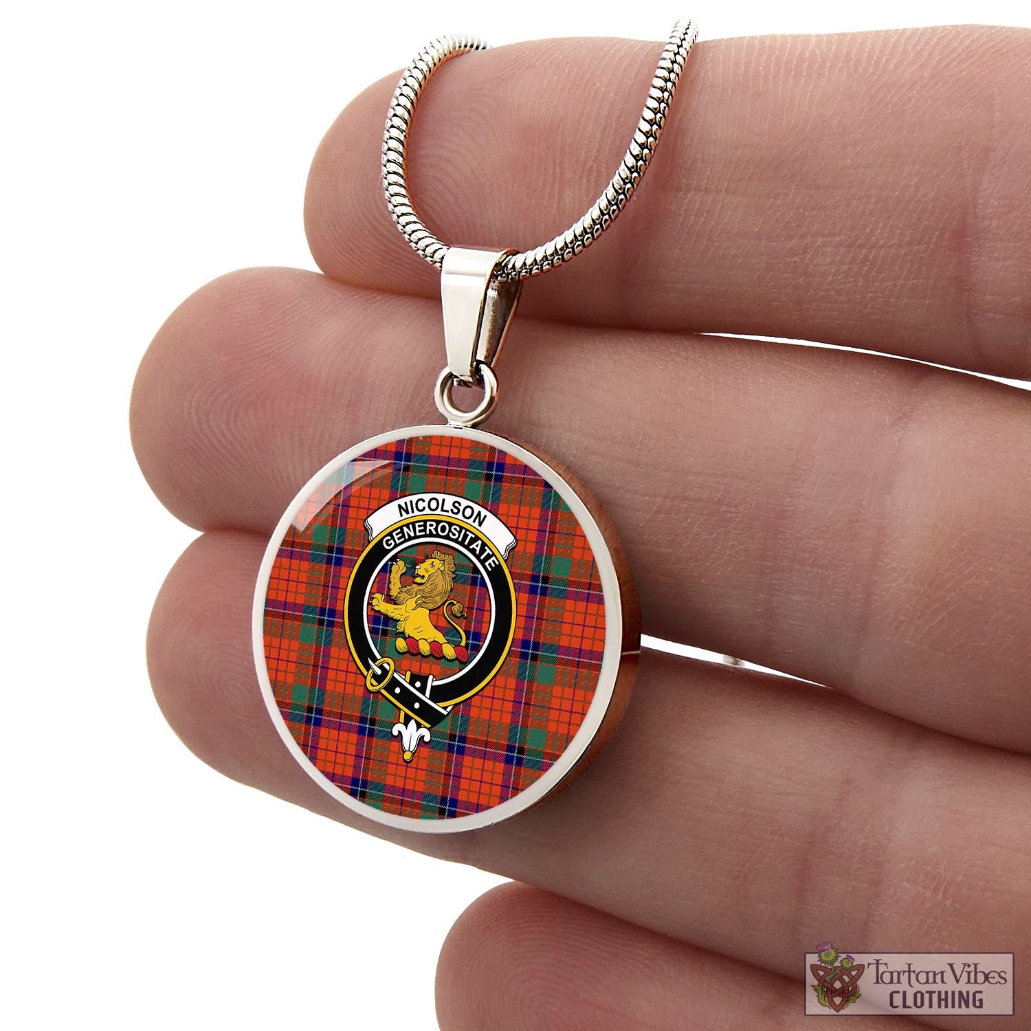 Tartan Vibes Clothing Nicolson Ancient Tartan Circle Necklace with Family Crest