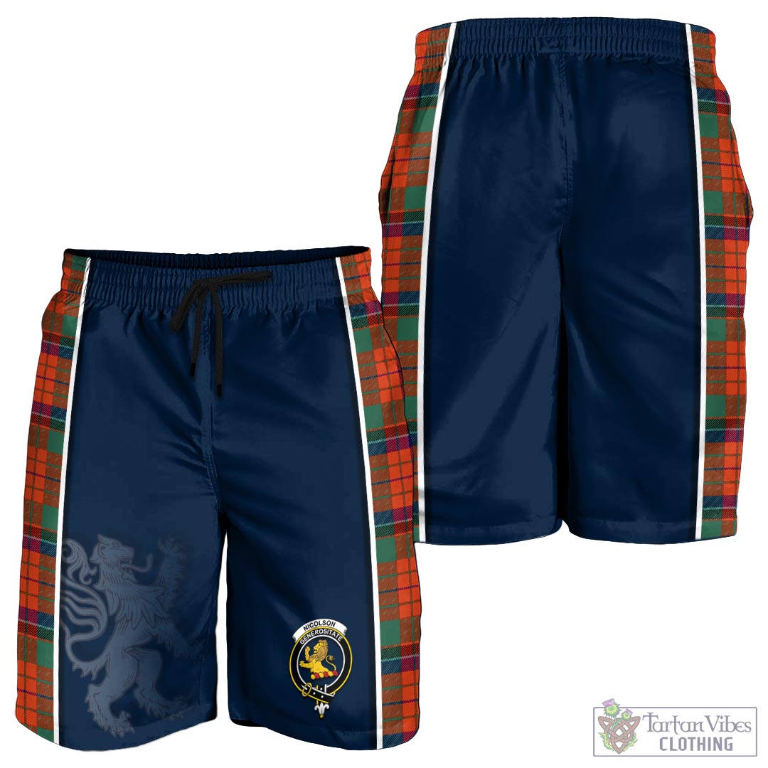 Tartan Vibes Clothing Nicolson Ancient Tartan Men's Shorts with Family Crest and Lion Rampant Vibes Sport Style