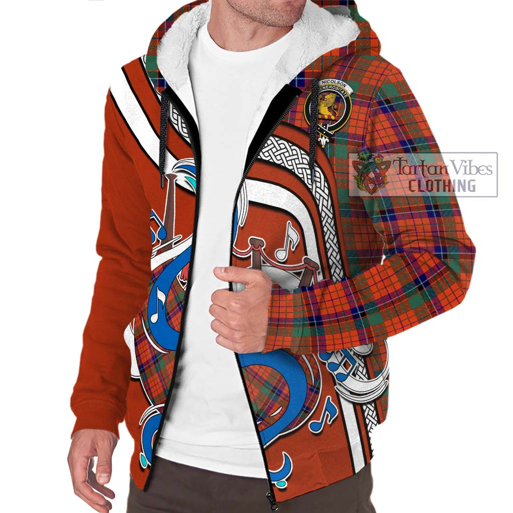 Nicolson Ancient Tartan Sherpa Hoodie with Epic Bagpipe Style Unisex - Tartanvibesclothing Shop