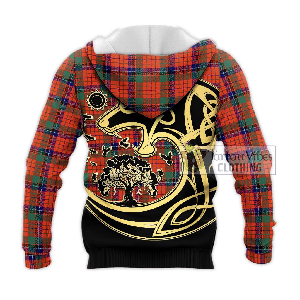 Tartan Vibes Clothing Nicolson Ancient Tartan Knitted Hoodie with Family Crest Celtic Wolf Style