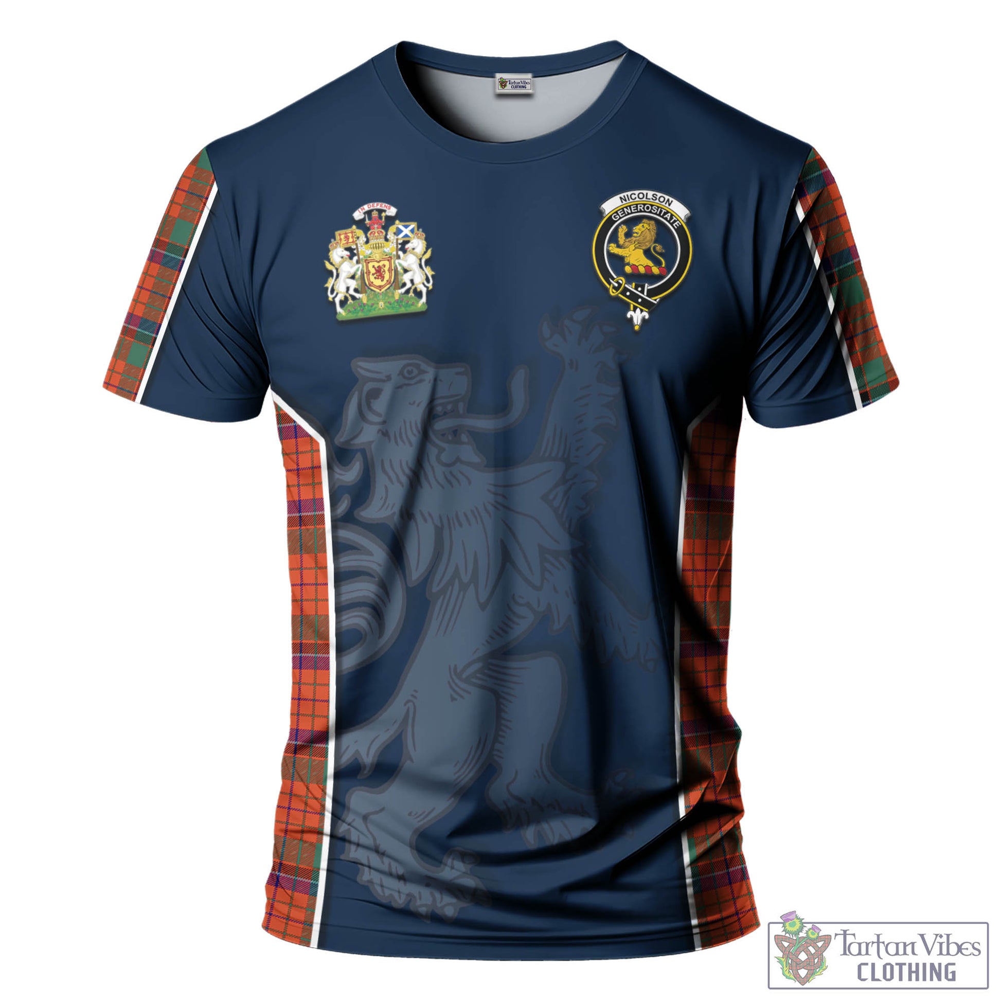 Tartan Vibes Clothing Nicolson Ancient Tartan T-Shirt with Family Crest and Lion Rampant Vibes Sport Style