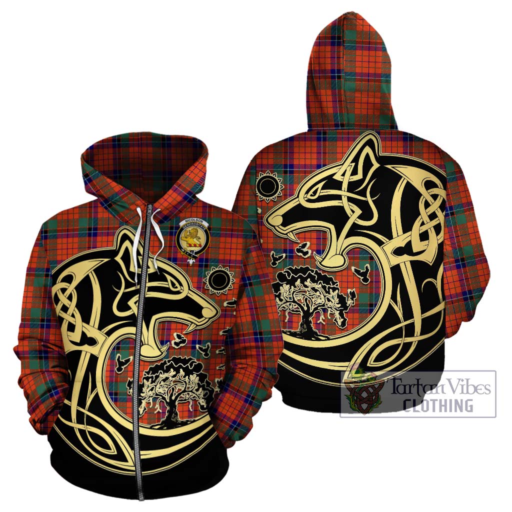 Tartan Vibes Clothing Nicolson Ancient Tartan Hoodie with Family Crest Celtic Wolf Style