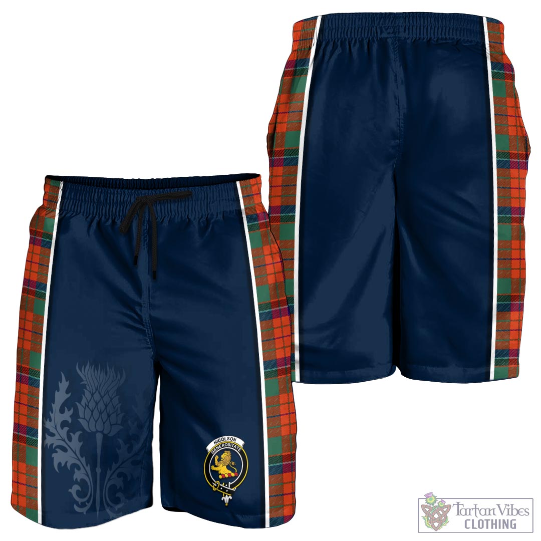 Tartan Vibes Clothing Nicolson Ancient Tartan Men's Shorts with Family Crest and Scottish Thistle Vibes Sport Style