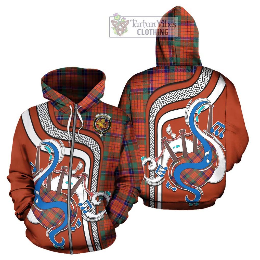 Nicolson Ancient Tartan Hoodie with Epic Bagpipe Style - Tartanvibesclothing Shop