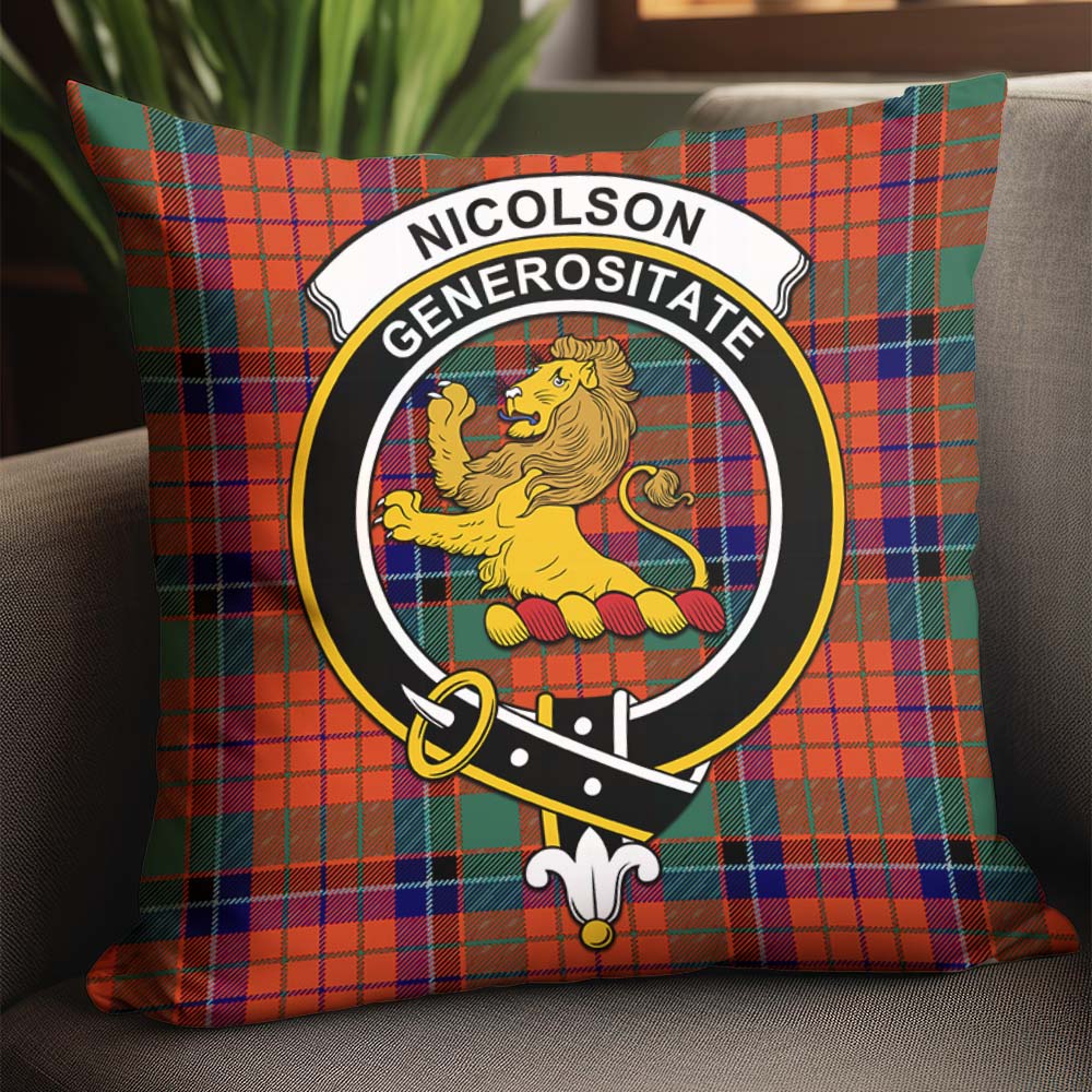 Nicolson Ancient Tartan Pillow Cover with Family Crest - Tartanvibesclothing