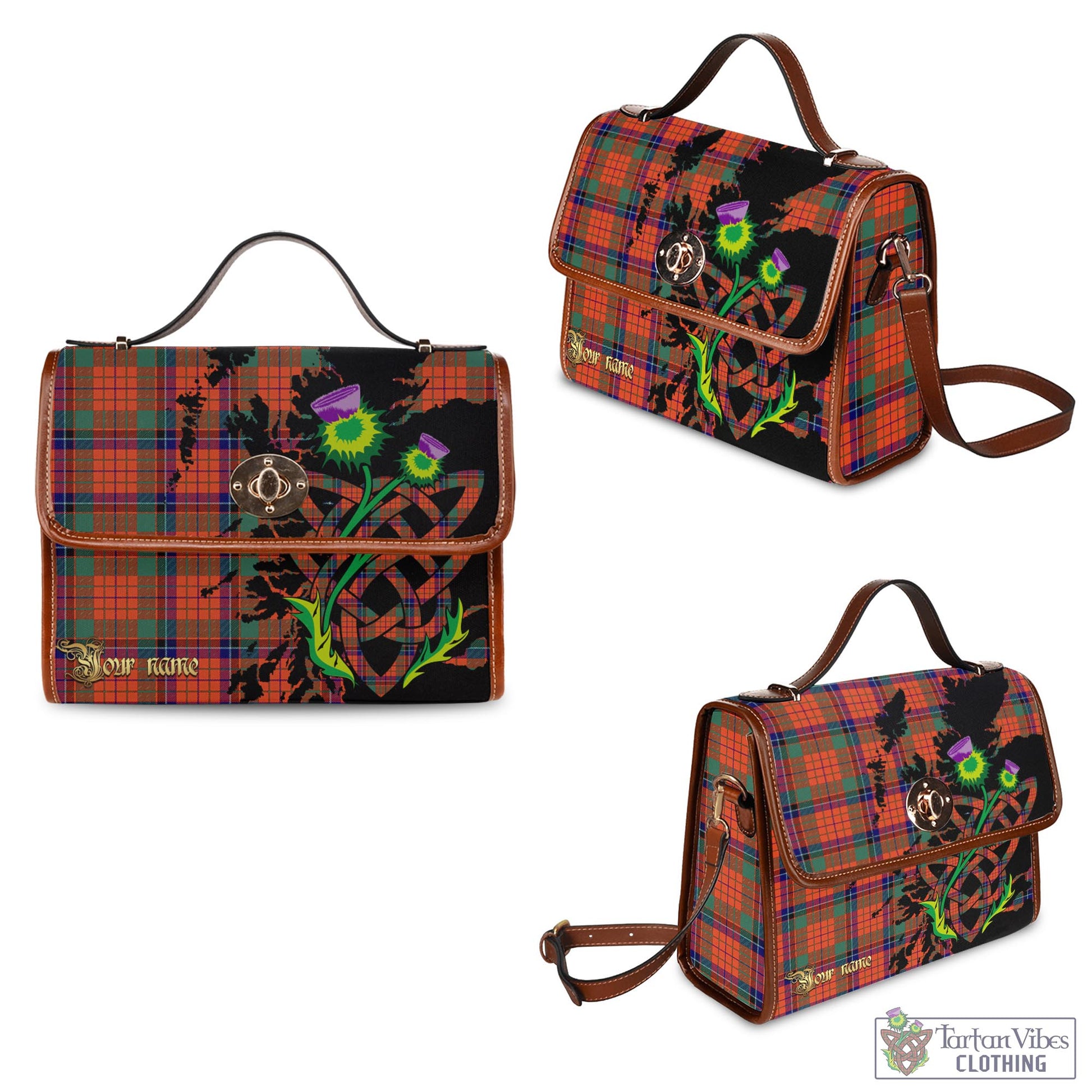 Tartan Vibes Clothing Nicolson Ancient Tartan Waterproof Canvas Bag with Scotland Map and Thistle Celtic Accents