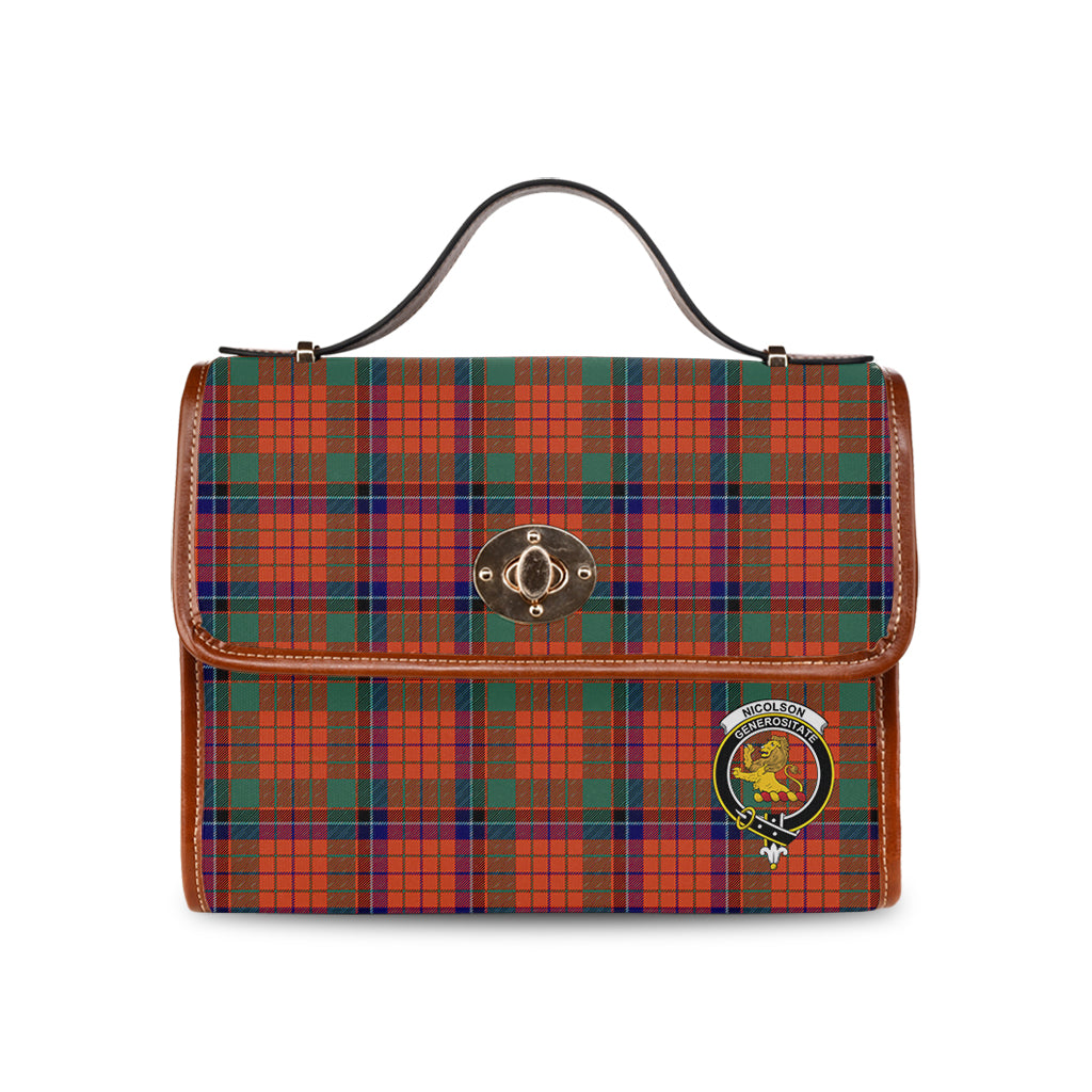 nicolson-ancient-tartan-leather-strap-waterproof-canvas-bag-with-family-crest