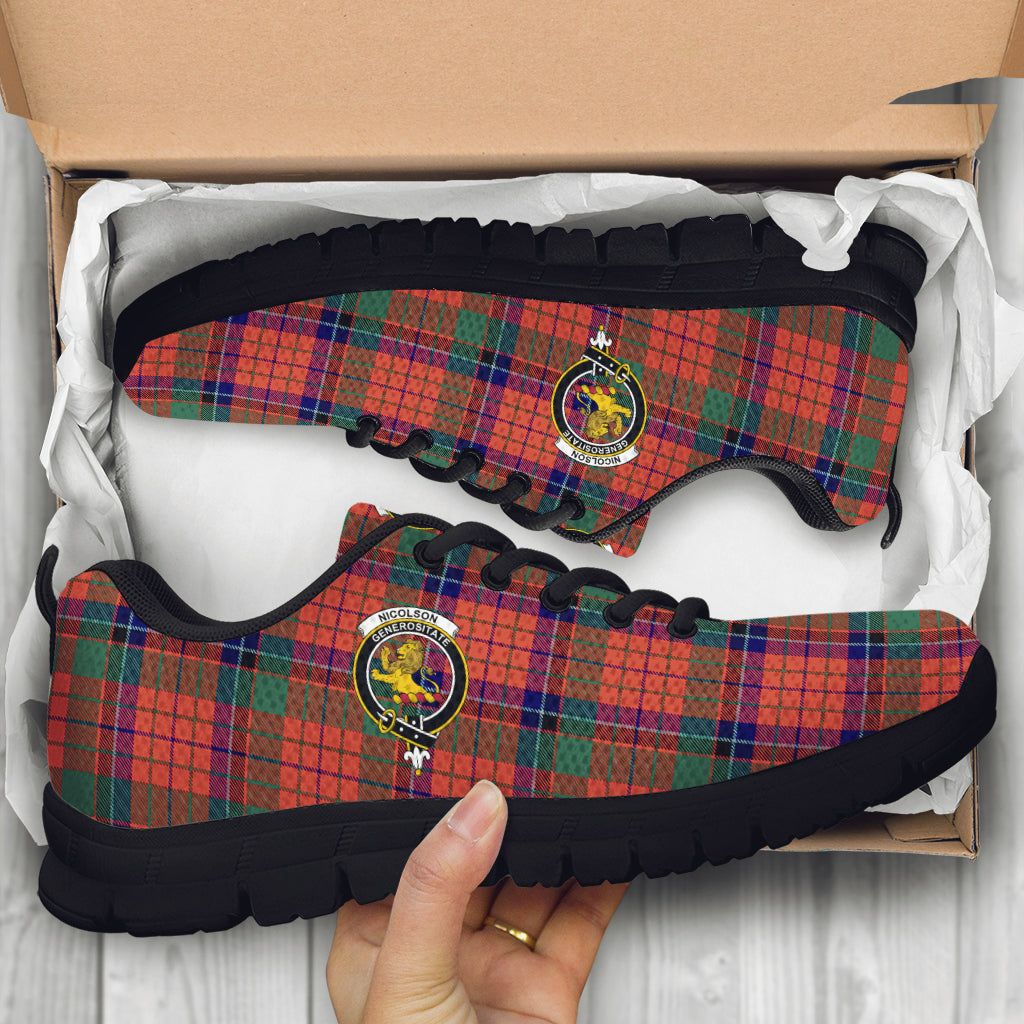 Nicolson Ancient Tartan Sneakers with Family Crest - Tartan Vibes Clothing