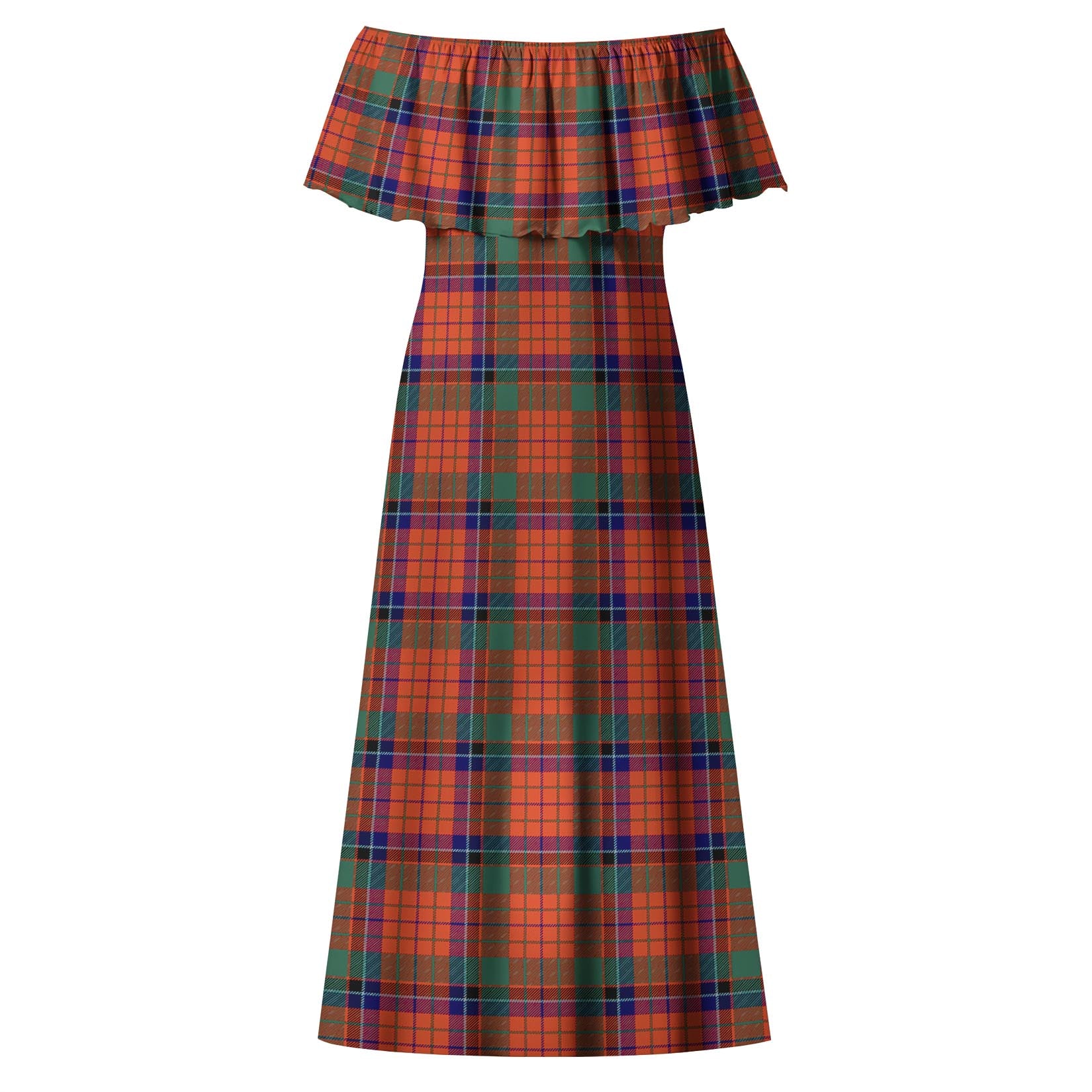 Nicolson Ancient Tartan Off Shoulder Long Dress - Tartanvibesclothing