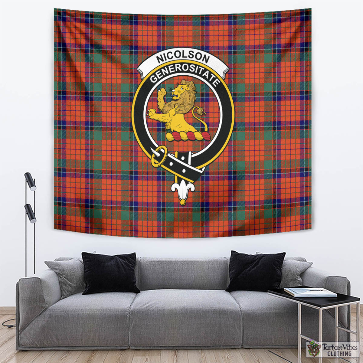 Tartan Vibes Clothing Nicolson Ancient Tartan Tapestry Wall Hanging and Home Decor for Room with Family Crest