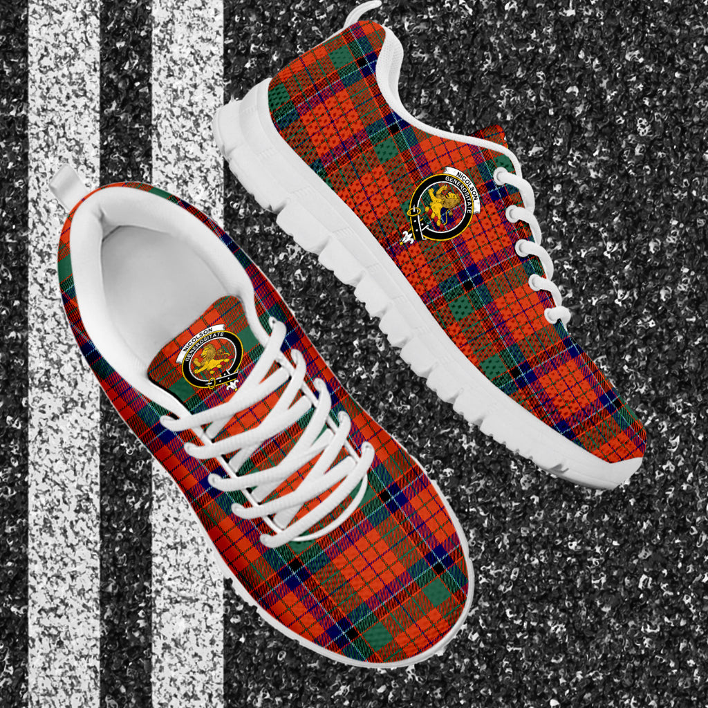 Nicolson Ancient Tartan Sneakers with Family Crest - Tartan Vibes Clothing