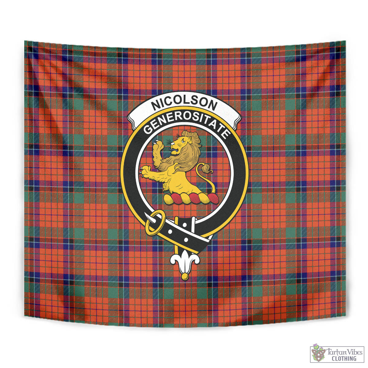 Tartan Vibes Clothing Nicolson Ancient Tartan Tapestry Wall Hanging and Home Decor for Room with Family Crest