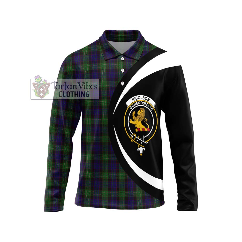 Nicolson Green Hunting Tartan Long Sleeve Polo Shirt with Family Crest Circle Style Unisex - Tartan Vibes Clothing