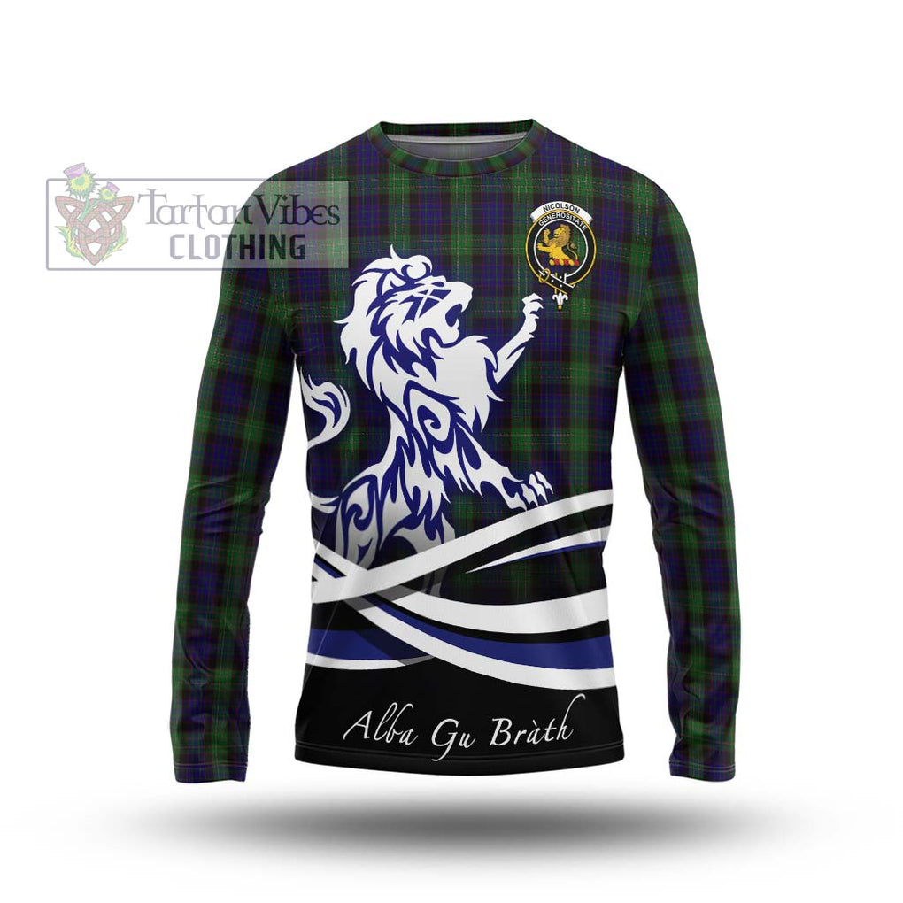 Nicolson Green Hunting Tartan Long Sleeve T-Shirt with Alba Gu Brath Regal Lion Emblem Unisex - Tartanvibesclothing Shop