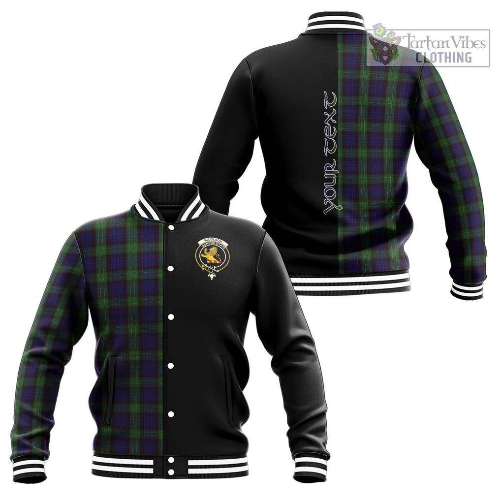 Nicolson Green Hunting Tartan Baseball Jacket with Family Crest and Half Of Me Style Unisex - Tartanvibesclothing Shop