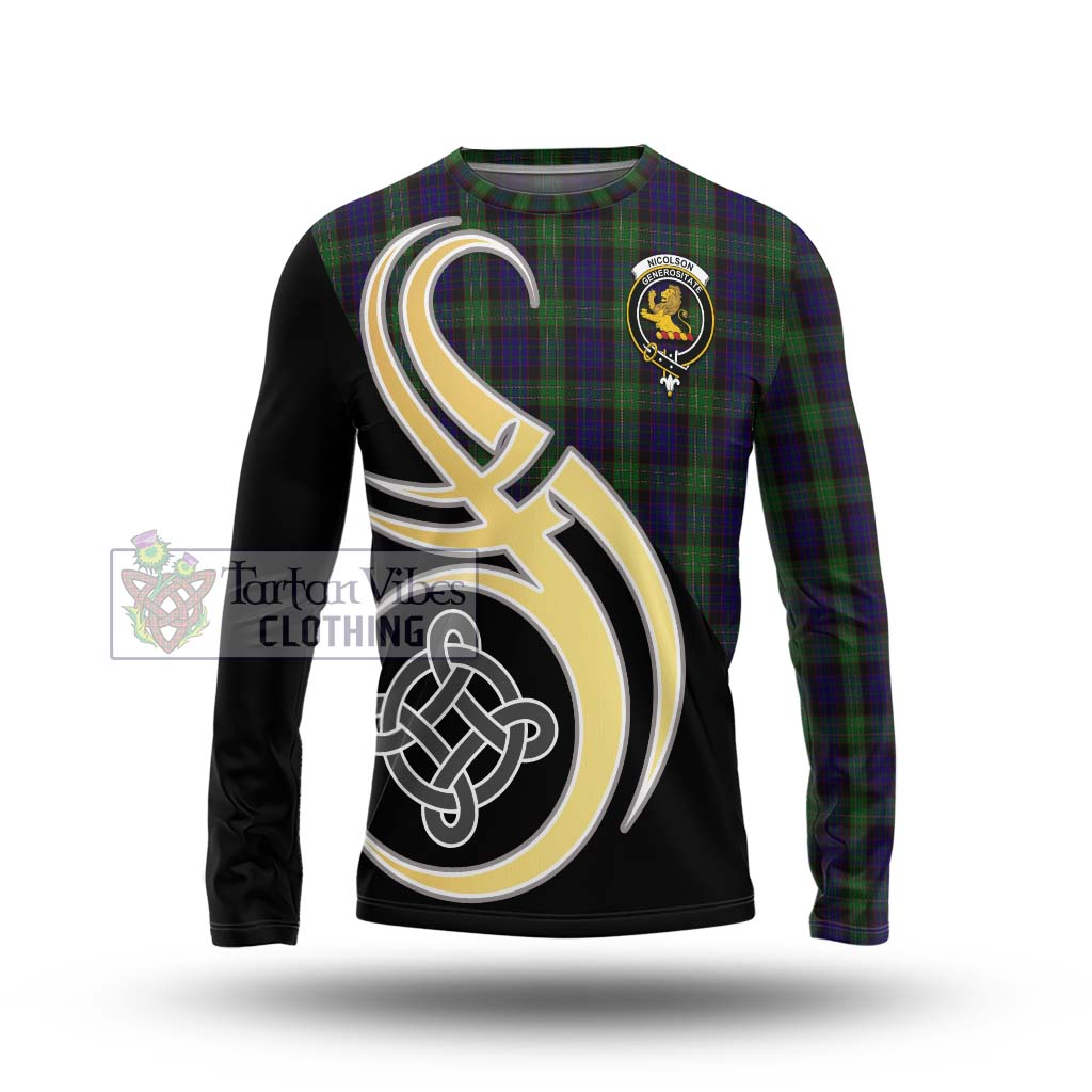 Nicolson Green Hunting Tartan Long Sleeve T-Shirt with Family Crest and Celtic Symbol Style Unisex - Tartan Vibes Clothing