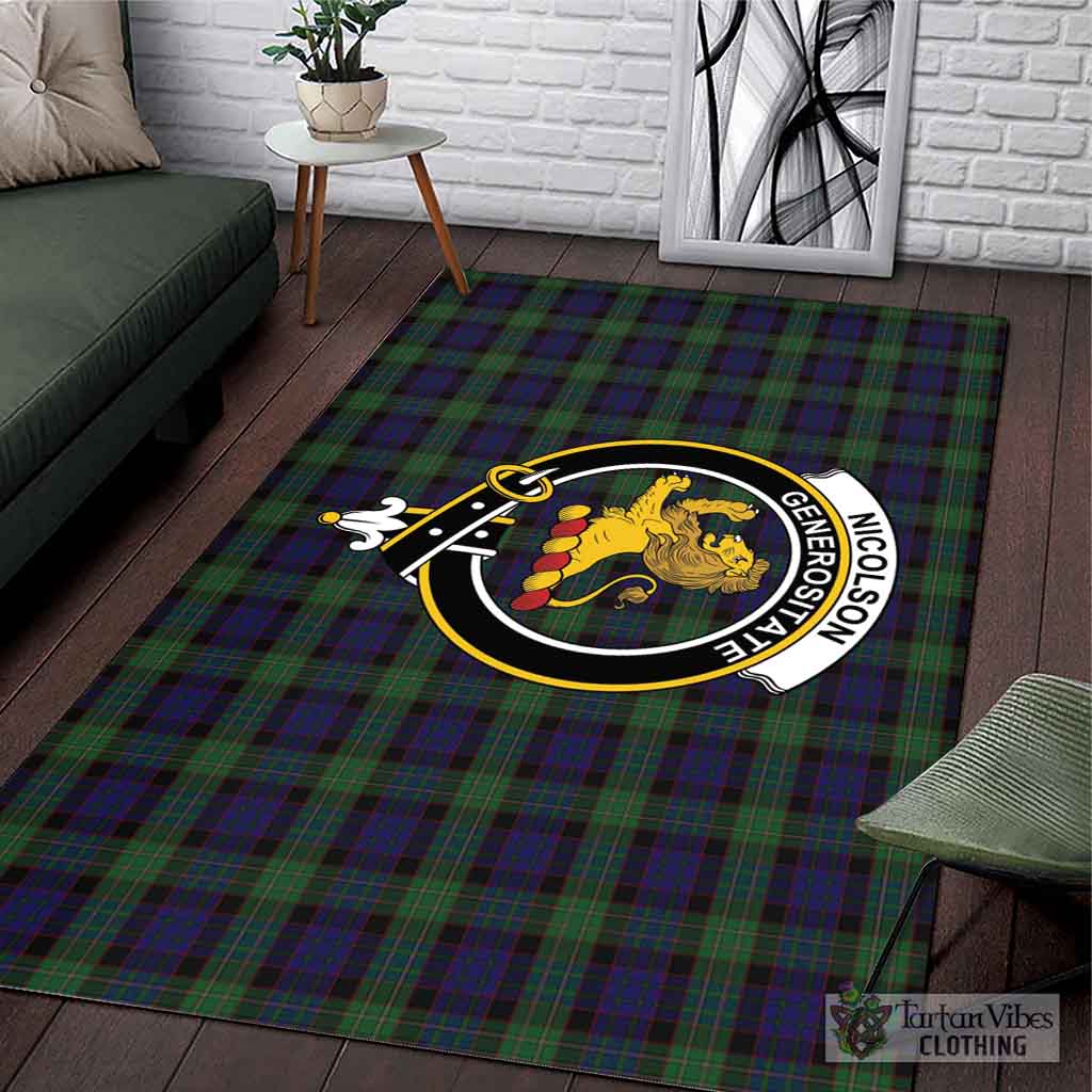 Tartan Vibes Clothing Nicolson Green Hunting Tartan Area Rug with Family Crest