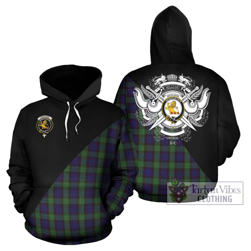 Nicolson Green Hunting Tartan Hoodie with Family Crest and Military Logo Style Zip Hoodie - Tartanvibesclothing Shop