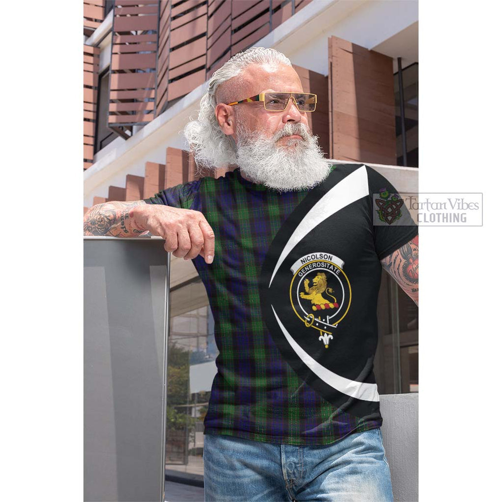 Tartan Vibes Clothing Nicolson Green Hunting Tartan Cotton T-shirt with Family Crest Circle Style