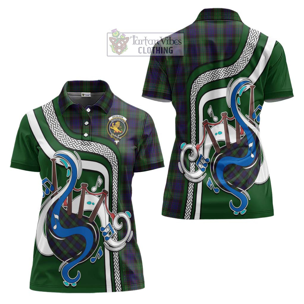 Nicolson Green Hunting Tartan Women's Polo Shirt with Epic Bagpipe Style Women - Tartanvibesclothing Shop