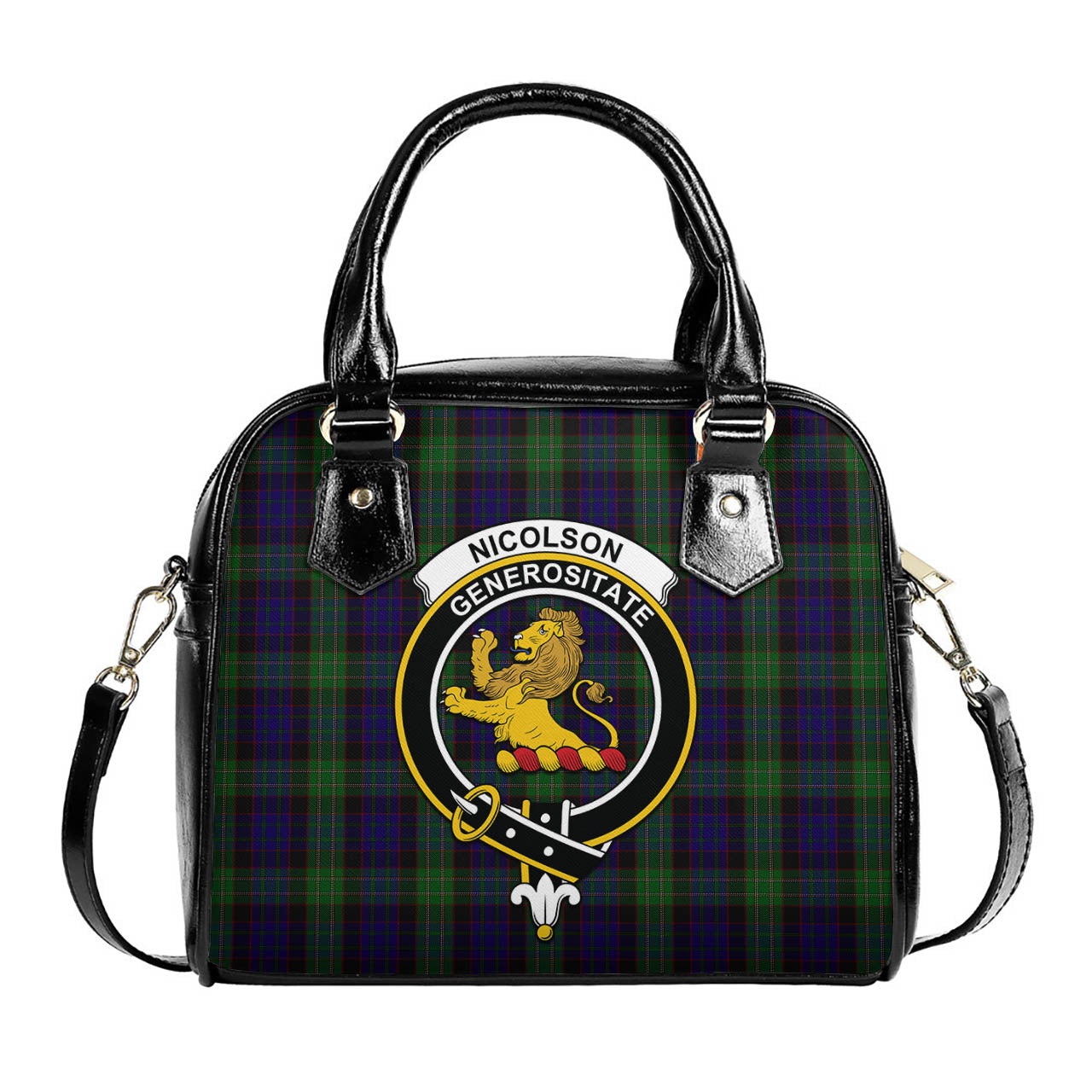 Nicolson Green Hunting Tartan Shoulder Handbags with Family Crest One Size 6*25*22 cm - Tartanvibesclothing